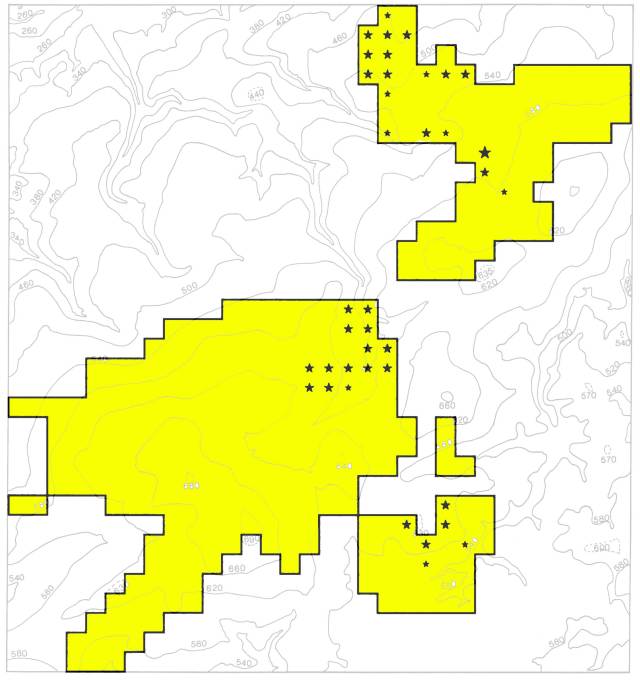 Zone d'étude et distribution des forêts de feuillus dans la zone d'étude (étoile)